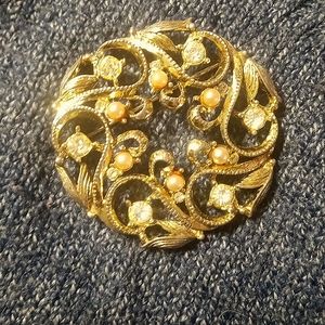 Vintage Large Brooch / Pin Swirl Faux Pear Rhinestone